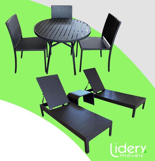 Kit Conjunto de Mesa com 4 Cadeiras + 2 Espreguiçadeiras + Mesinha Lateral